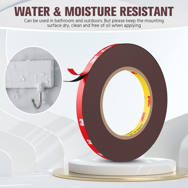 3M Double Sided Tape, Heavy Duty Mounting Tape Waterproof Foam Tape, 32FT Length, 0.39IN Width for LED Strip Lights, Home/ Office Decor, Made of 3M VHB Tape - Image 3
