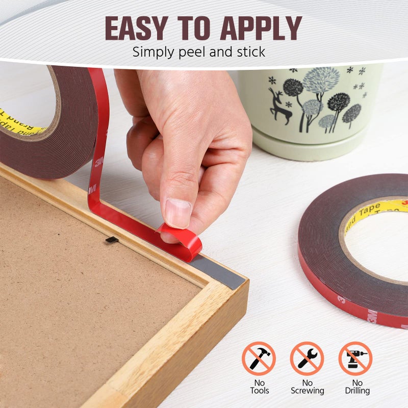 3M Double Sided Tape, Heavy Duty Mounting Tape Waterproof Foam Tape, 32FT Length, 0.39IN Width for LED Strip Lights, Home/ Office Decor, Made of 3M VHB Tape - Image 4