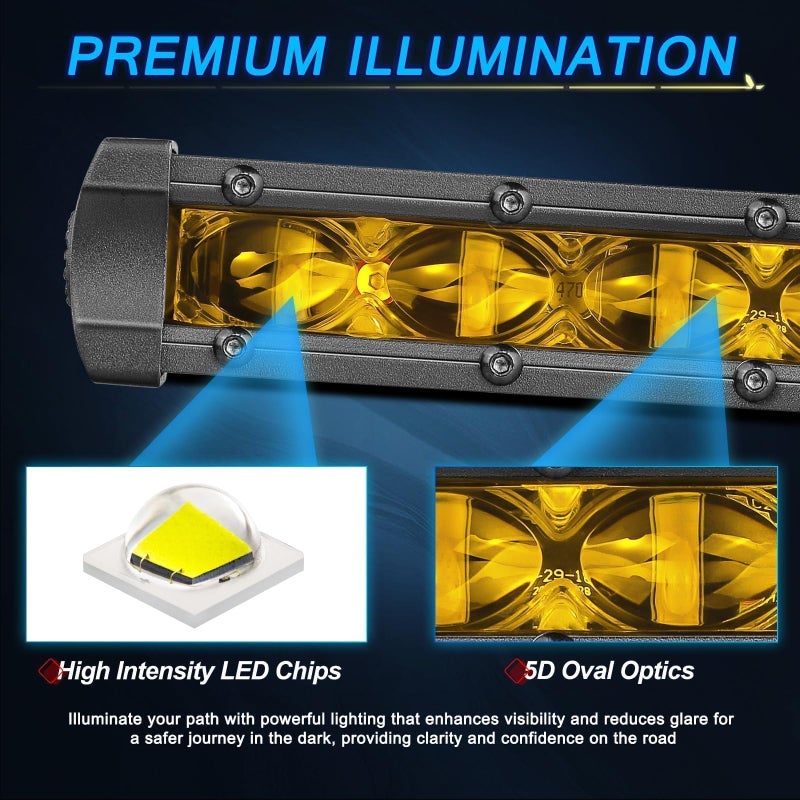 ACEC SHOP 6 Inch LED Light Bar Amber 2PCS 60W Ultra Slim Single Row Light Bars Spot Beam Driving Lights Yellow Fog Lighting LED Pod Lights for Truck Motorcycle SXS Off-Road UTV ATV - Image 3