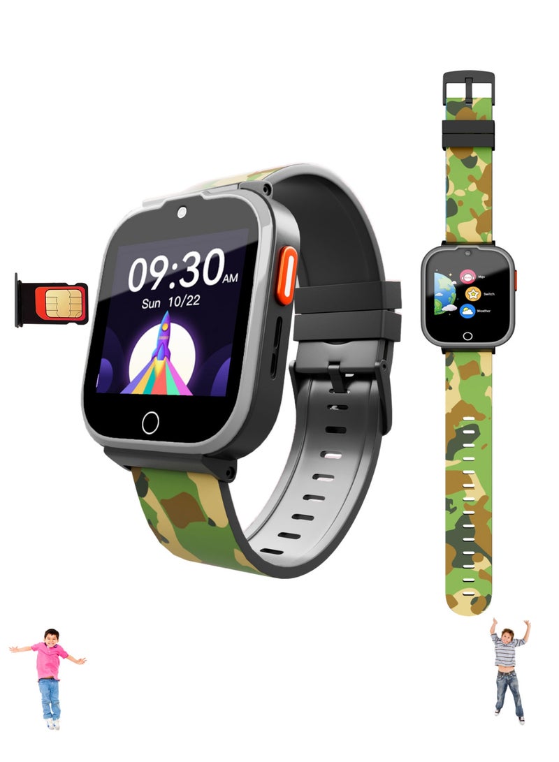SPIKY Cyclops Kids Smartwatch | WiFi, Geo Fencing, Video Call, Voice Call, SOS | Best for Kids Boys & Girls | Suitable for 4 to 14 Years | 4G Calling GPS Watch with IP67 Waterproof (Camo)