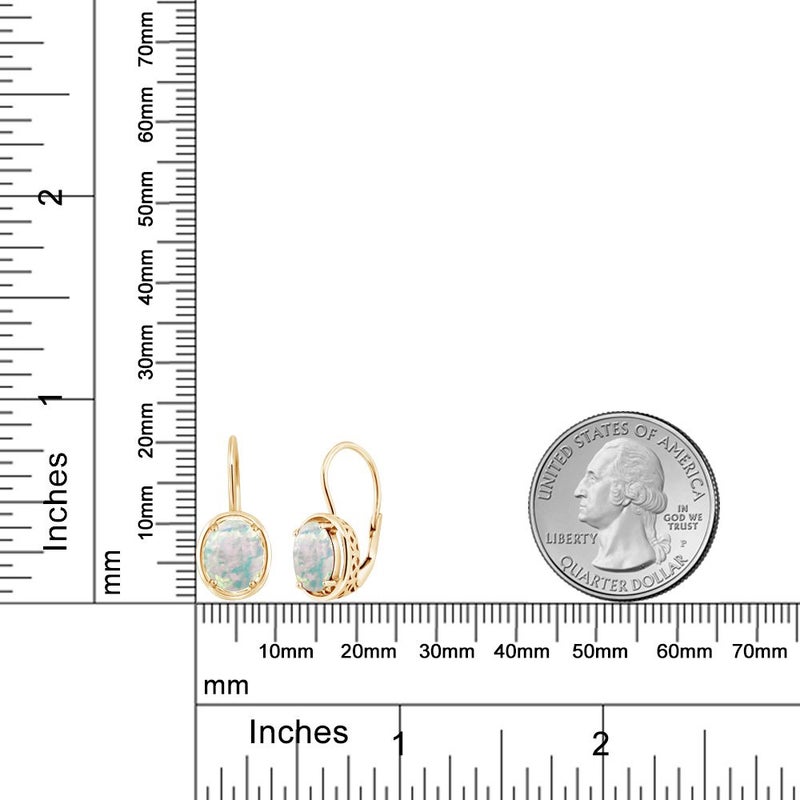Gem Stone King 18K Yellow Gold Plated Silver Cabochon White Simulated Opal Earrings For Women (1.20 Cttw, Oval 9X7MM) - Image 3