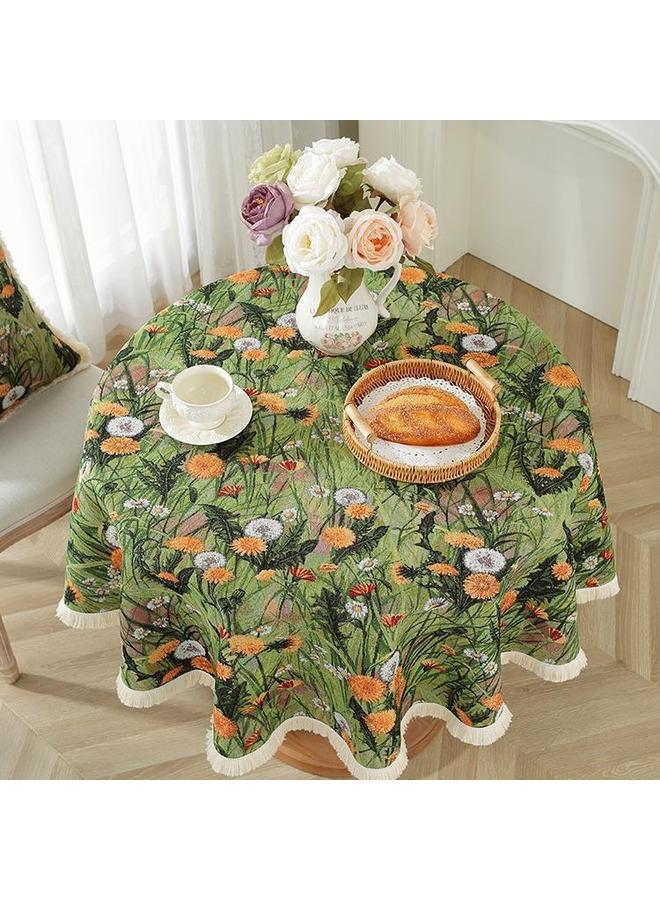 Romantic Vintage Dining Table Cloth High Color Value Coffee Table Cloth Round Jacquard Tablecloth Pastoral Oil Painting Green Decorative Cloth