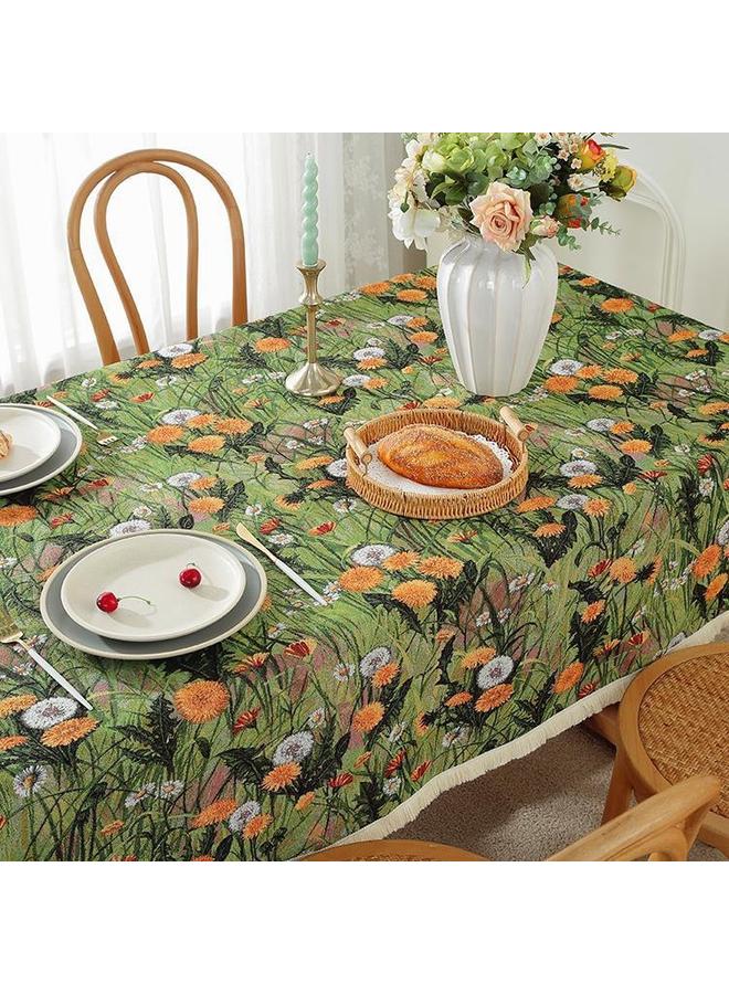 Romantic Vintage Dining Table Cloth High Color Value Coffee Table Cloth Round Jacquard Tablecloth Pastoral Oil Painting Green Decorative Cloth
