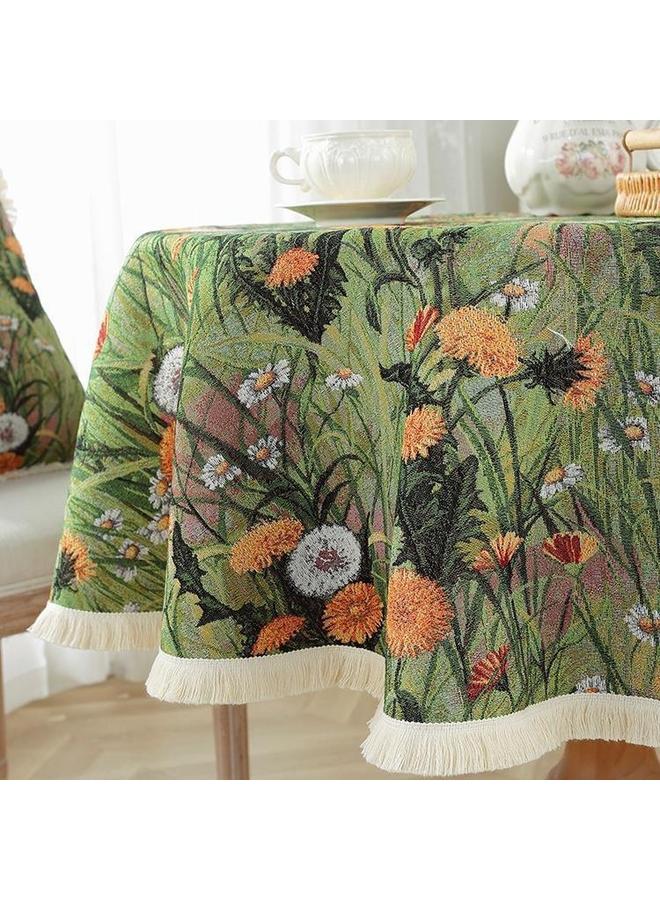Romantic Vintage Dining Table Cloth High Color Value Coffee Table Cloth Round Jacquard Tablecloth Pastoral Oil Painting Green Decorative Cloth