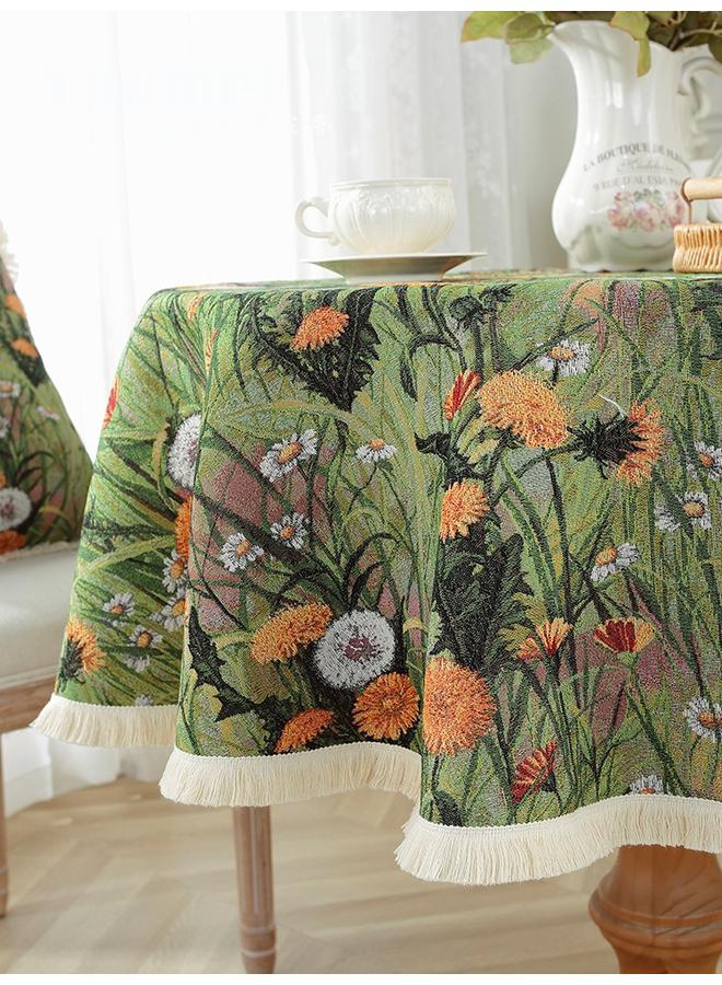 Romantic Vintage Dining Table Cloth High Color Value Coffee Table Cloth Round Jacquard Tablecloth Pastoral Oil Painting Green Decorative Cloth