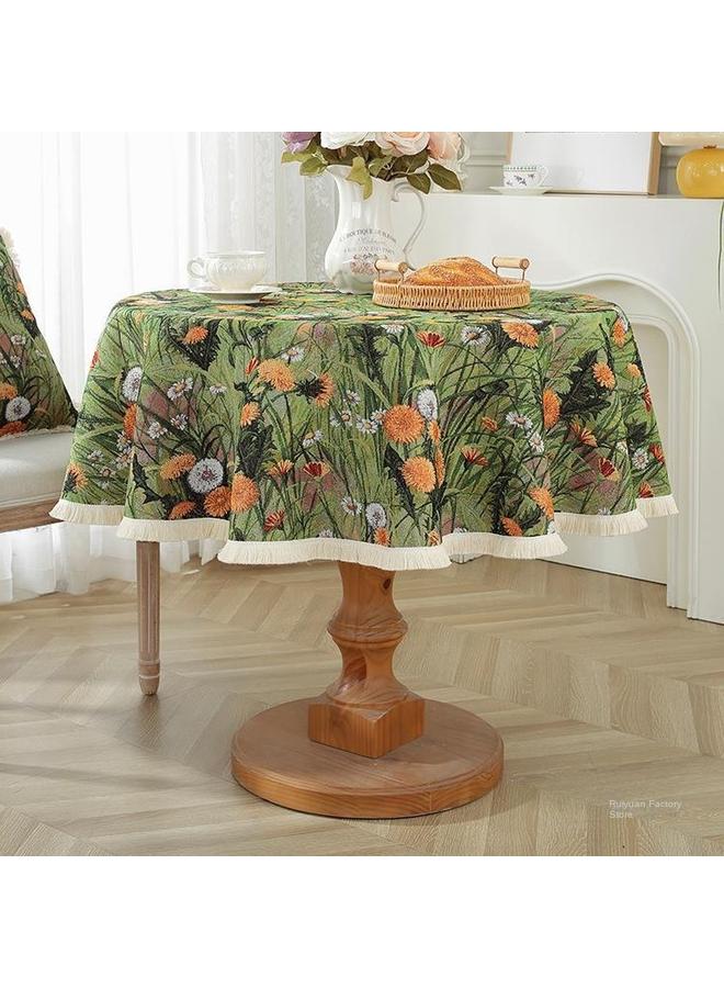 Romantic Vintage Dining Table Cloth High Color Value Coffee Table Cloth Round Jacquard Tablecloth Pastoral Oil Painting Green Decorative Cloth