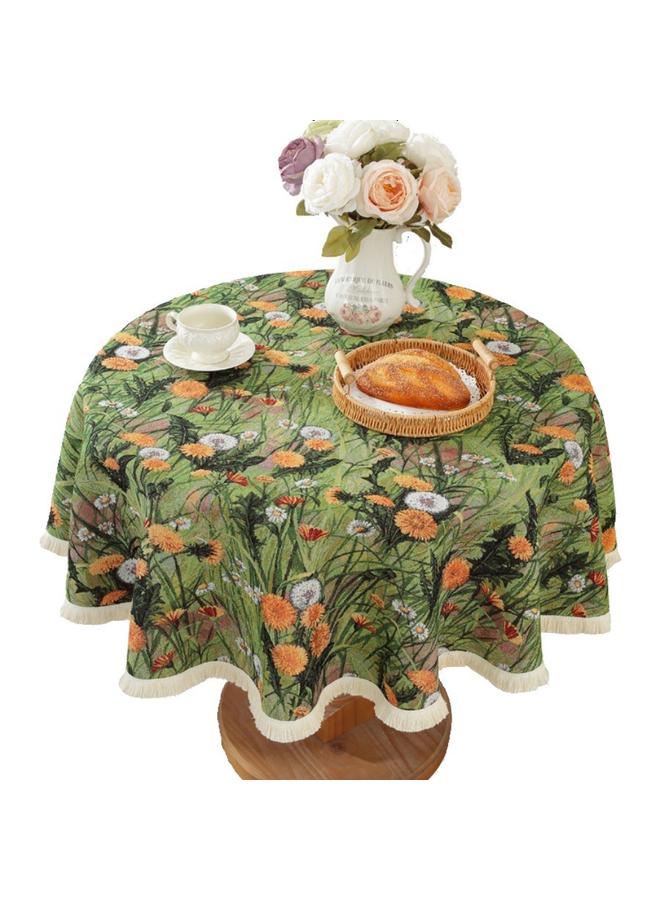 Romantic Vintage Dining Table Cloth High Color Value Coffee Table Cloth Round Jacquard Tablecloth Pastoral Oil Painting Green Decorative Cloth