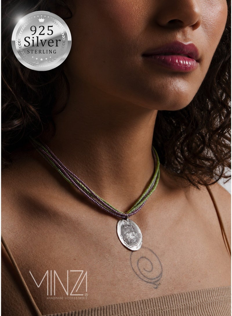Minza " Sassanid " Pure 925 Sterling Silver, Czech bead, Handmade Necklace for Women, Pendant and Beaded Necklace, 5.500 grams of Silver, Jewelry for Casual & Special Occasion - Image 1
