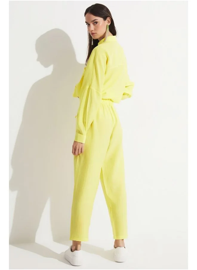 جون June Exclusive Elastic Waist Modal Blend Woven Trouser Yellow