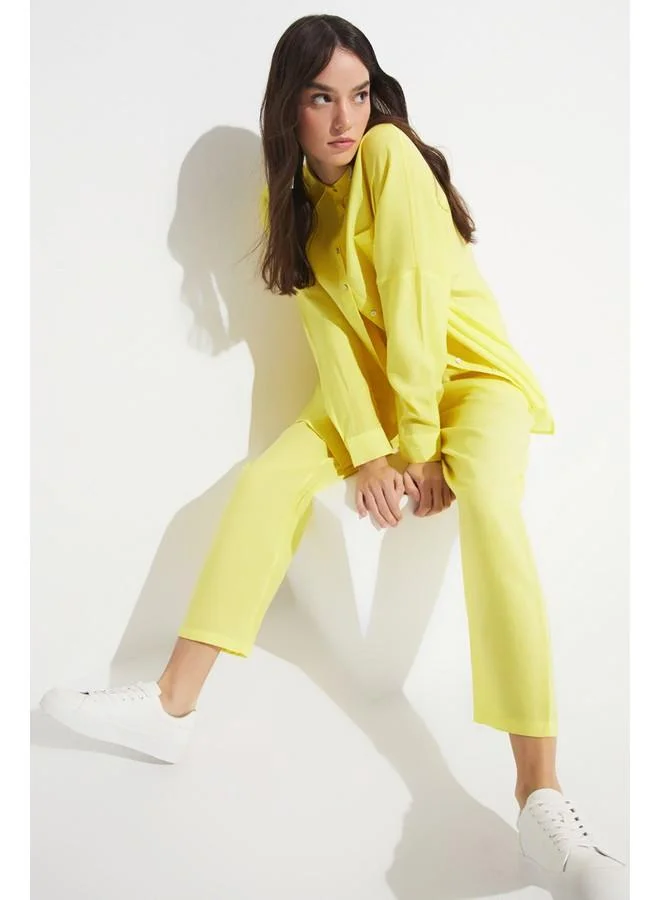 JUNE June Exclusive Elastic Waist Modal Blend Woven Trouser Yellow