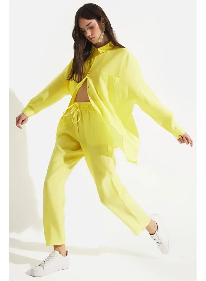 JUNE June Exclusive Elastic Waist Modal Blend Woven Trouser Yellow