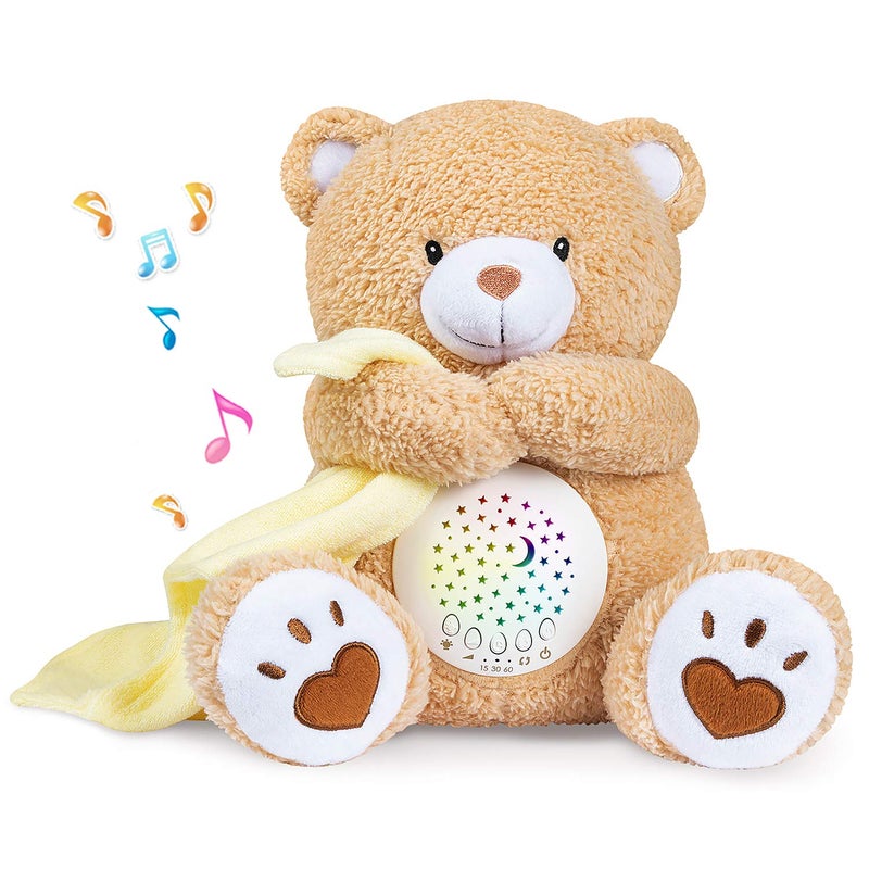 BEREST Baby Sleep Soother Bear Moms Heartbeat Lullabies White Noise Machine Nursery Decor Night Light Projector Toddler Crib Sleeping Aid Newborns Shower Gifts Portable Teddy