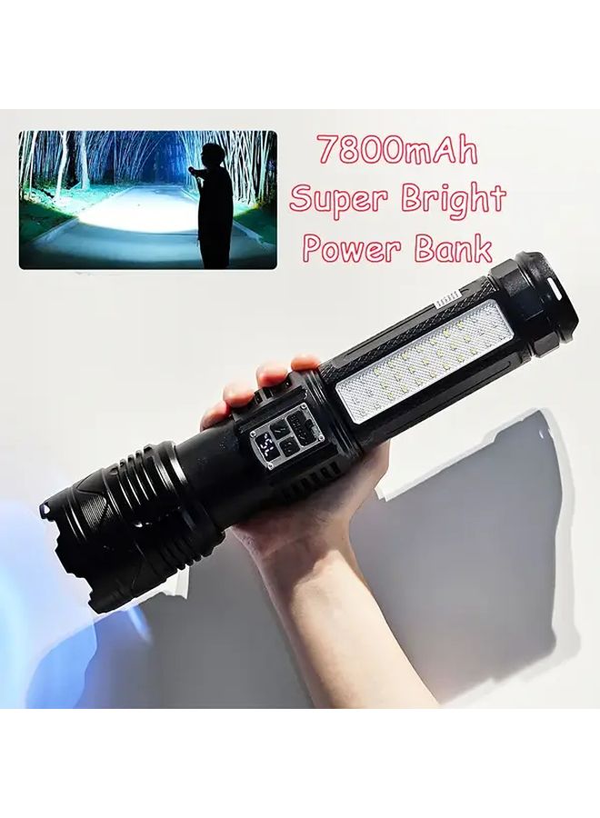 Black Large LED Tactical Flashlight With Power Bank USB Rechargeable Outdoor Camping Survival Gear - Image 3