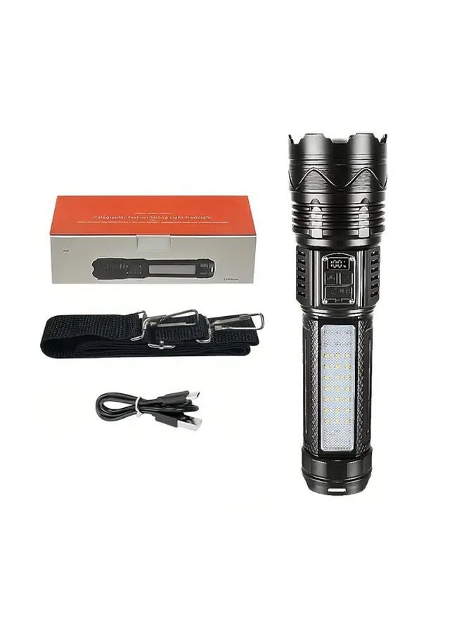 Black Large LED Tactical Flashlight With Power Bank USB Rechargeable Outdoor Camping Survival Gear - Image 1