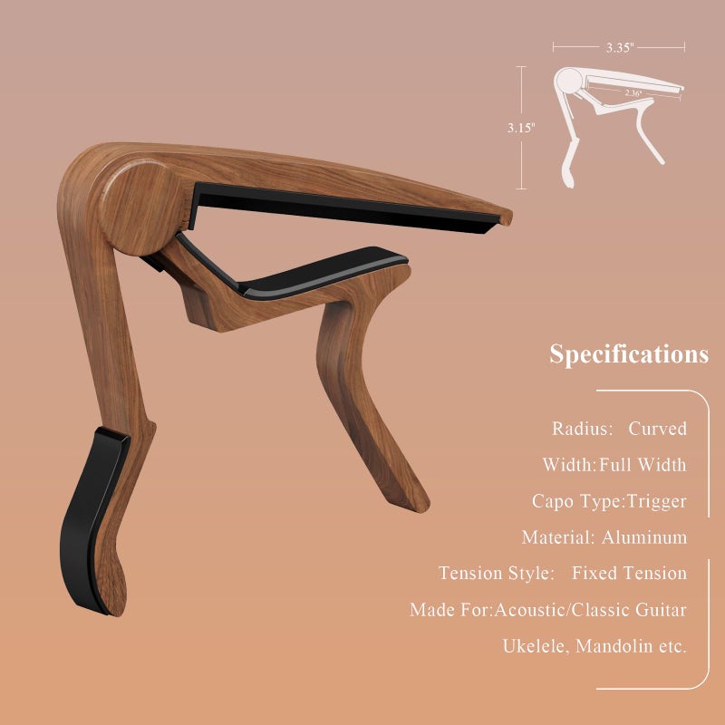 DIDA Guitar Capo for Acoustic, Classical, Electric Guitars, Ukulele, Mandolin, Banjo, and other string musical instruments, Quick Release, Memory Silicone Pad, Buzzing-Free (Black & Rosewood) - Image 3