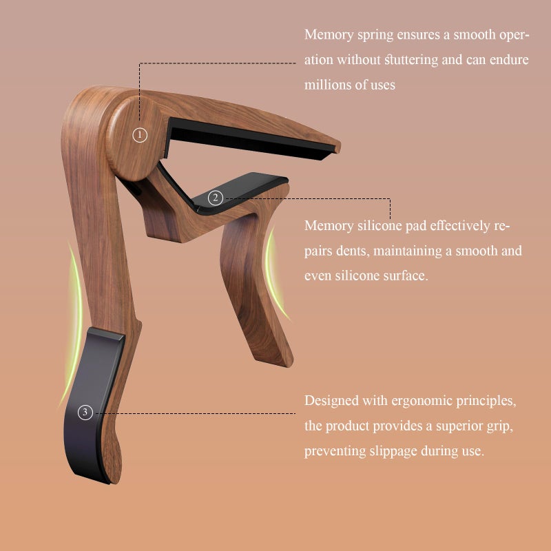 DIDA Guitar Capo for Acoustic, Classical, Electric Guitars, Ukulele, Mandolin, Banjo, and other string musical instruments, Quick Release, Memory Silicone Pad, Buzzing-Free (Black & Rosewood) - Image 4