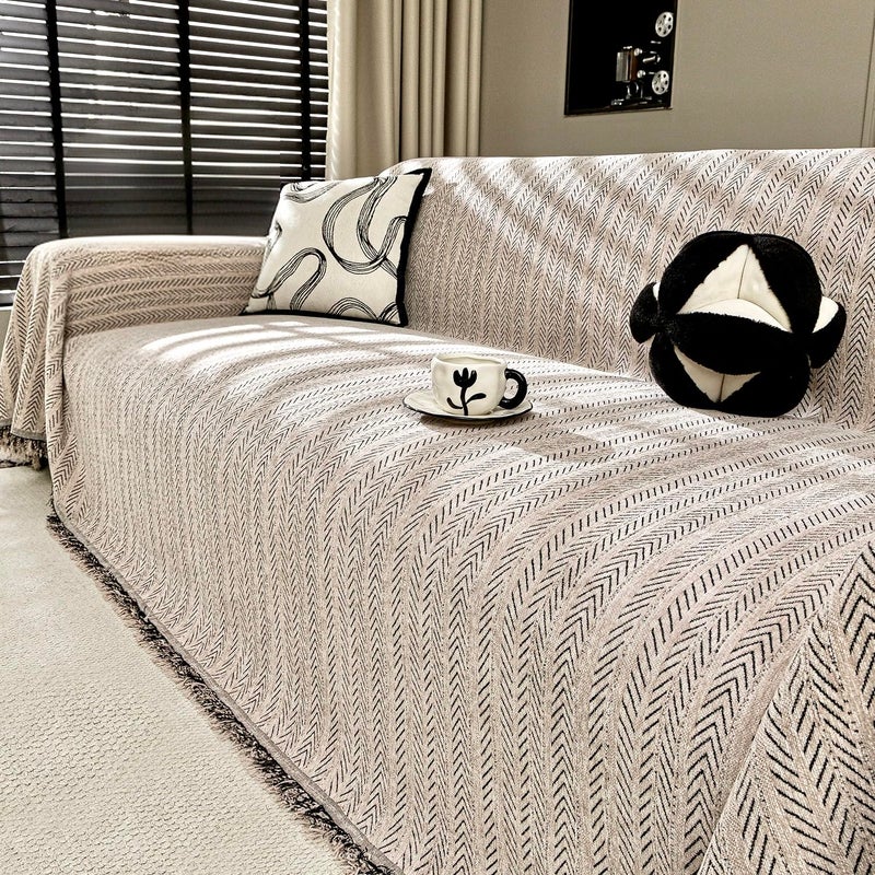 Nobildonna Chenille Couch Cover for Sofa Cover Washable Pet Scratch Couch Covers Tassel Sofa Slipcover for 2 Cushion Couch,Furniture Protector Blanket for Living Room,Camel Brown 71"x118" - Image 1