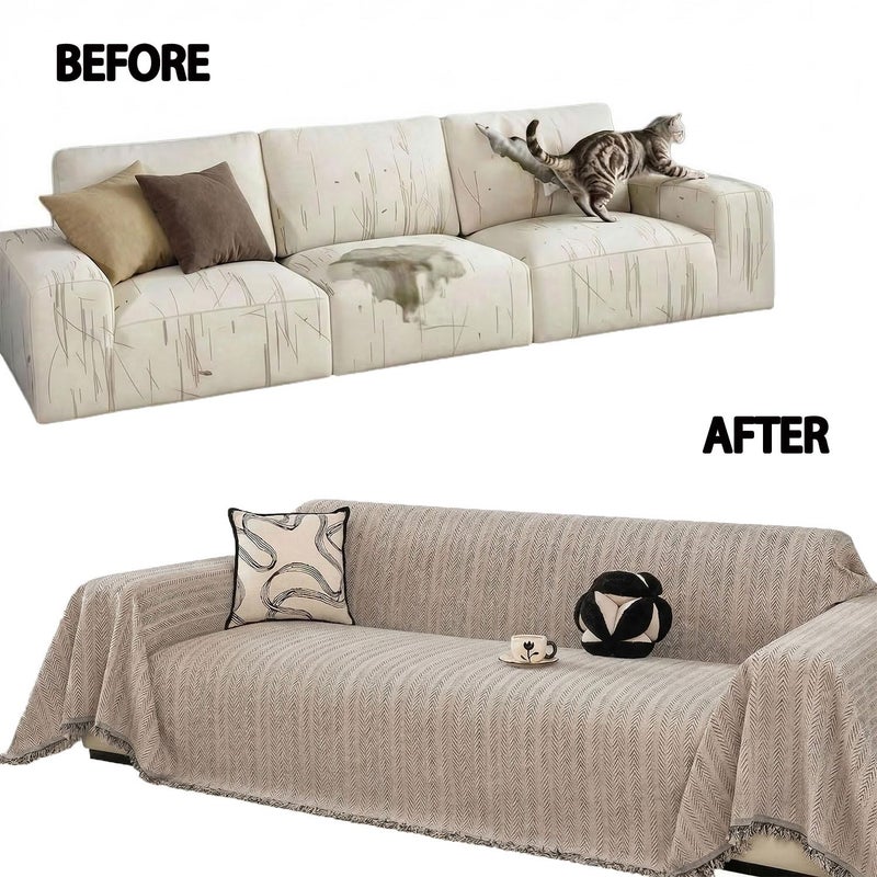 Nobildonna Chenille Couch Cover for Sofa Cover Washable Pet Scratch Couch Covers Tassel Sofa Slipcover for 2 Cushion Couch,Furniture Protector Blanket for Living Room,Camel Brown 71"x118" - Image 4