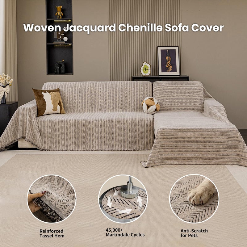 Nobildonna Chenille Couch Cover for Sofa Cover Washable Pet Scratch Couch Covers Tassel Sofa Slipcover for 2 Cushion Couch,Furniture Protector Blanket for Living Room,Camel Brown 71"x118" - Image 3
