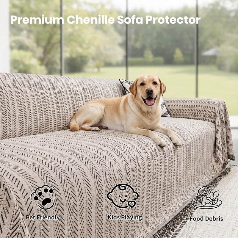 Nobildonna Chenille Couch Cover for Sofa Cover Washable Pet Scratch Couch Covers Tassel Sofa Slipcover for 2 Cushion Couch,Furniture Protector Blanket for Living Room,Camel Brown 71"x118" - Image 2