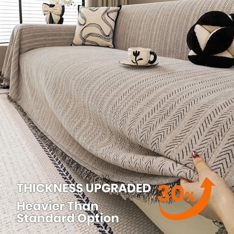Nobildonna Chenille Couch Cover for Sofa Cover Washable Pet Scratch Couch Covers Tassel Sofa Slipcover for 2 Cushion Couch,Furniture Protector Blanket for Living Room,Camel Brown 71"x118" - Image 5