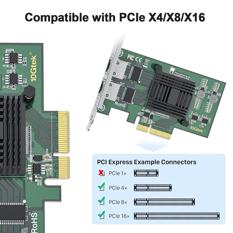 10جتيك 1G 1000 ميجابت في الثانية محول شبكة متقارب إيثرنت جيجابت (NIC) مع وحدة تحكم Intel I350AM2، بطاقة شبكة PCI Express إيثرنت، منفذان RJ45 نحاسيان، PCIE 2.0 X4، مقارنة مع Intel I350-T2 - Image 2