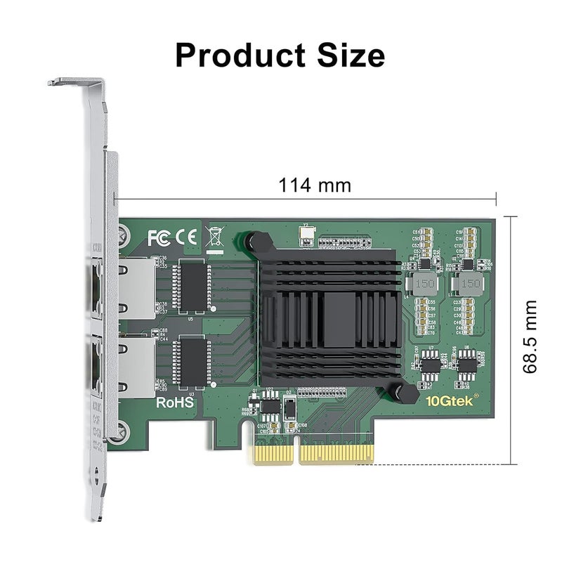10جتيك 1G 1000 ميجابت في الثانية محول شبكة متقارب إيثرنت جيجابت (NIC) مع وحدة تحكم Intel I350AM2، بطاقة شبكة PCI Express إيثرنت، منفذان RJ45 نحاسيان، PCIE 2.0 X4، مقارنة مع Intel I350-T2 - Image 3