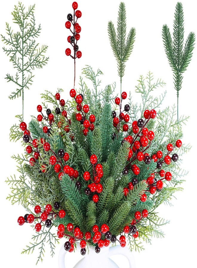 وينلين مجموعة وينلين من 60 قطعة من أغصان الصنوبر الاصطناعية لعيد الميلاد، مع أعواد التوت الأحمر، ونباتات خضراء صناعية، وأغصان صنوبر، وسيقان أشجار عيد الميلاد بأطوال تتراوح بين 8.1 و12 بوصة، لتزيين شجرة عيد الميلاد، وصنع أكاليل الزهور، وتنسيق الزهور. - Image 1