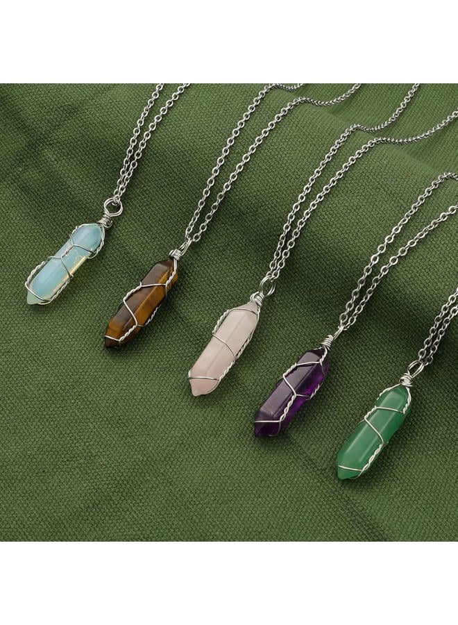 Lezam 5 Pcs Natural Hexagonal Crystal Necklace for Women Reiki Healing Crystals Pendant with Tree Wire Wrapped Gemstone Quartz Stone Pendants Necklaces for Girl - Image 3