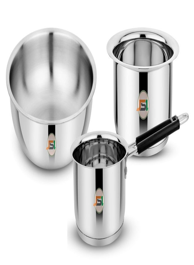JSI Food-Grade Stainless Steel Triply Base Cookware Set of 3 Pcs for Kitchen: Milk Tope/Patila 2000ml, Tea Pan/Saucepan 2000ml, Tasla 2500ml, Heavy Guage Induction Base Cooking Pot Pan Set - Image 1