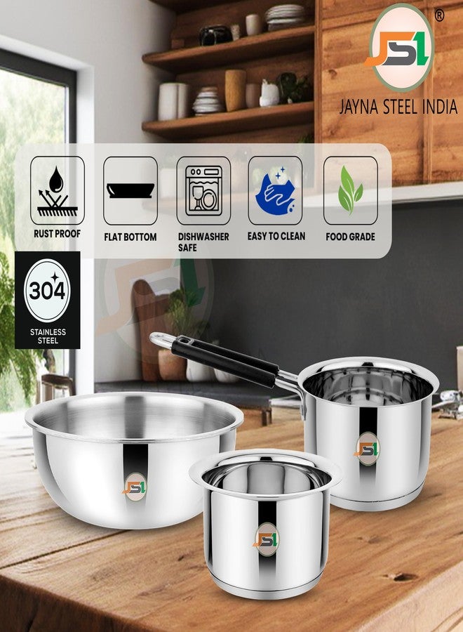JSI Food-Grade Stainless Steel Triply Base Cookware Set of 3 Pcs for Kitchen: Milk Tope/Patila 2000ml, Tea Pan/Saucepan 2000ml, Tasla 2500ml, Heavy Guage Induction Base Cooking Pot Pan Set - Image 5