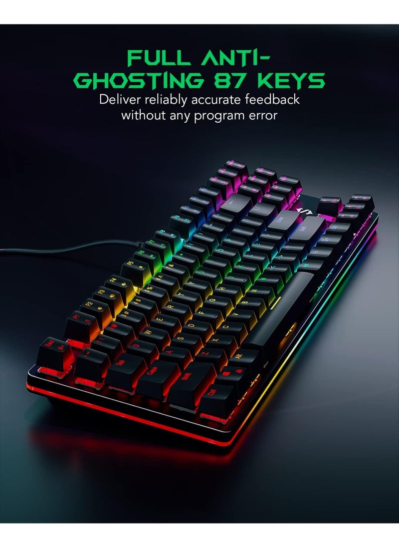 BLACK SHARK - Black Shark RGB Mechanical Gaming Keyboard LED Backlit Wired Keyboard with Blue Switches, Fully Programmable, Anti-Ghosting 87 Keys for PC Laptop, Sixgill K1 - Image 1