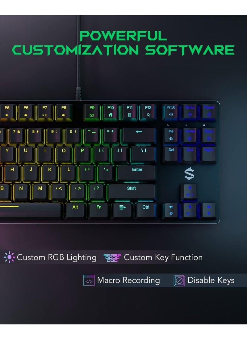 BLACK SHARK - Black Shark RGB Mechanical Gaming Keyboard LED Backlit Wired Keyboard with Blue Switches, Fully Programmable, Anti-Ghosting 87 Keys for PC Laptop, Sixgill K1 - Image 1