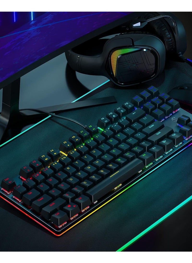 BLACK SHARK - Black Shark RGB Mechanical Gaming Keyboard LED Backlit Wired Keyboard with Blue Switches, Fully Programmable, Anti-Ghosting 87 Keys for PC Laptop, Sixgill K1 - Image 1