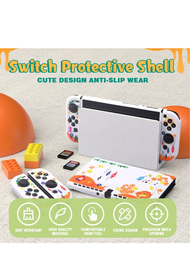SYOSI Switch Carrying Case Set Cute Switch Case Bundle for Pikmin Fans with Switch OLED Protective Cover Screen Protector Playstand and Thumb Caps Storage Bag Compatible with Switch OLED and Accessories - Image 3