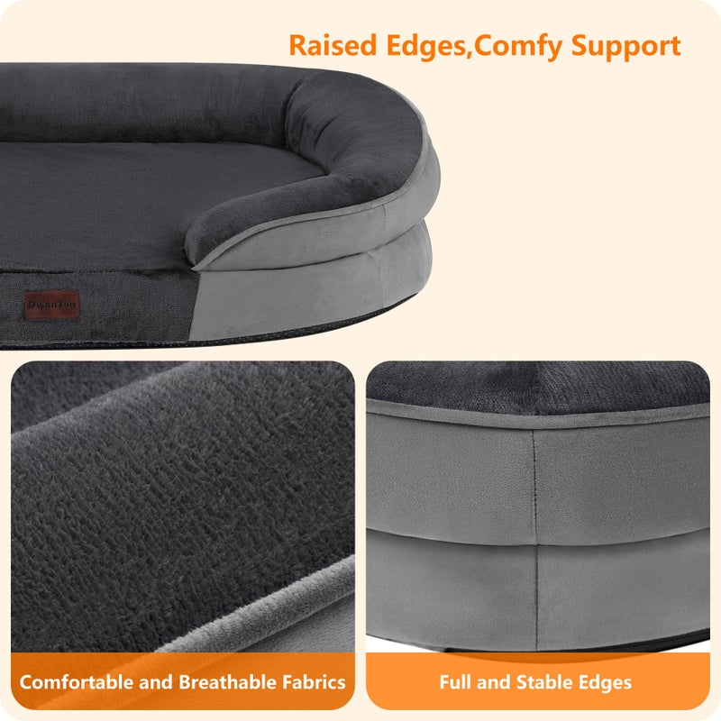 Dwanton Orthopedic Dog Bed for Large Dogs with Gel Memory Foam, Waterproof Dog Sofa, Washable Pet Bed with Four Sided Bolster Cushion, Removable Cover & Non-Slip Bottom, 42", Dark Gray - Image 5