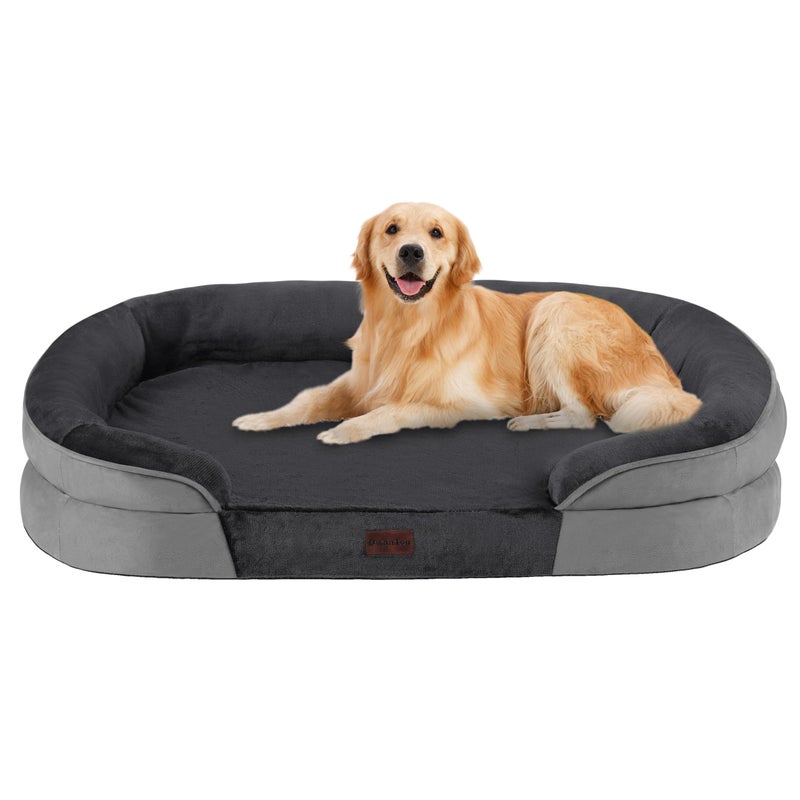 Dwanton Orthopedic Dog Bed for Large Dogs with Gel Memory Foam, Waterproof Dog Sofa, Washable Pet Bed with Four Sided Bolster Cushion, Removable Cover & Non-Slip Bottom, 42", Dark Gray - Image 1