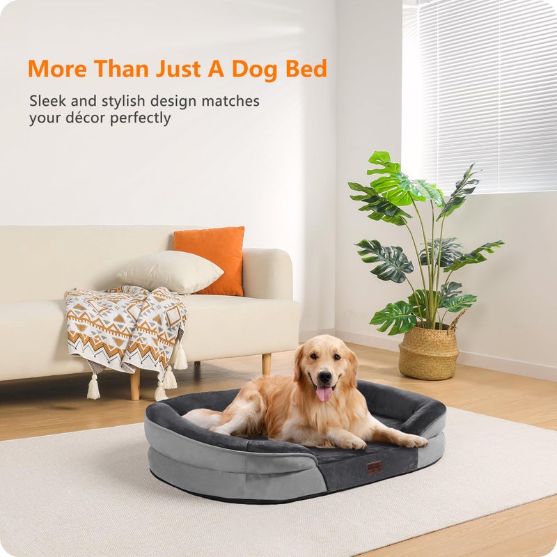 Dwanton Orthopedic Dog Bed for Large Dogs with Gel Memory Foam, Waterproof Dog Sofa, Washable Pet Bed with Four Sided Bolster Cushion, Removable Cover & Non-Slip Bottom, 42", Dark Gray - Image 2