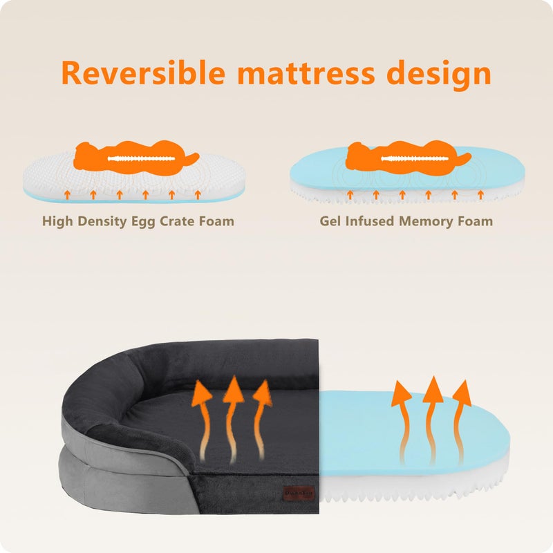 Dwanton Orthopedic Dog Bed for Large Dogs with Gel Memory Foam, Waterproof Dog Sofa, Washable Pet Bed with Four Sided Bolster Cushion, Removable Cover & Non-Slip Bottom, 42", Dark Gray - Image 3