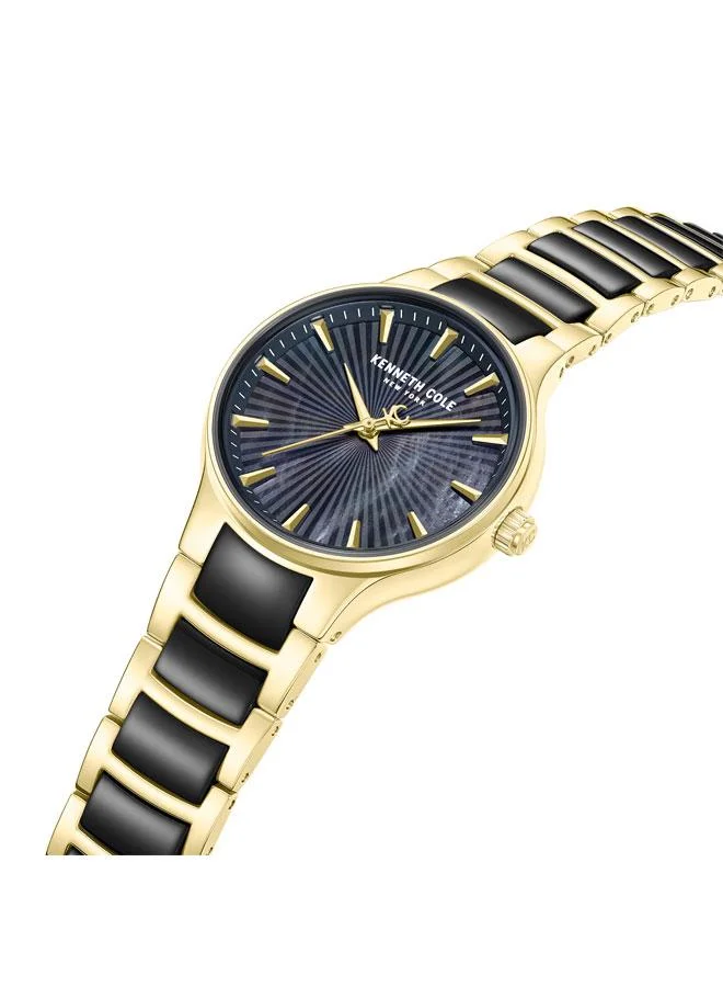 كينيث كول نيو يورك ساعة مونرو نسائية بسوار ستانلس ستيل وميناء عرق اللؤلؤ أسود بعقارب - ٣٤ مم