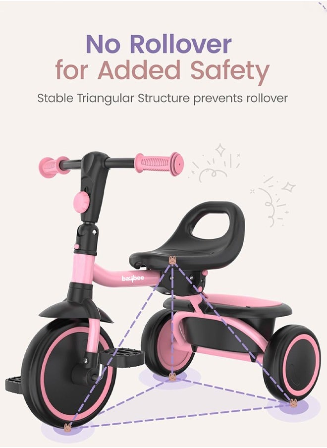 Foldable 2 in 1 Baby Tricycle for Kids Smart Plug u0026 Play Kids Cycle with Rear Storage Basket u0026 3 Wheels Kids Tricycle Toddlers Baby Tricycle Cycle for Kids 2 to 5 Years Boy Girl Pink  - Image 4