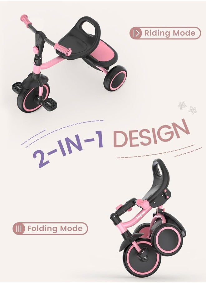 Foldable 2 in 1 Baby Tricycle for Kids Smart Plug u0026 Play Kids Cycle with Rear Storage Basket u0026 3 Wheels Kids Tricycle Toddlers Baby Tricycle Cycle for Kids 2 to 5 Years Boy Girl Pink  - Image 3