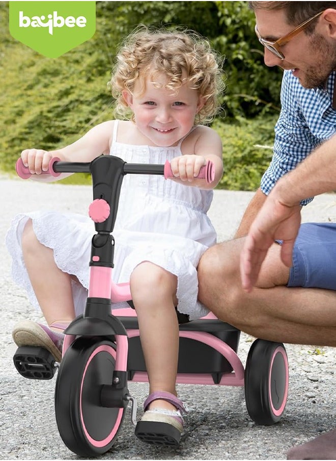 Foldable 2 in 1 Baby Tricycle for Kids Smart Plug u0026 Play Kids Cycle with Rear Storage Basket u0026 3 Wheels Kids Tricycle Toddlers Baby Tricycle Cycle for Kids 2 to 5 Years Boy Girl Pink  - Image 2