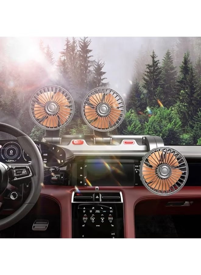 Car cooling fan with three heads, operates at 12 volts, can rotate 360 degrees, has two adjustable speeds, 51-inch cord, portable cooling fan for SUVs, RVs, cars, boats, and golf carts. - Image 3