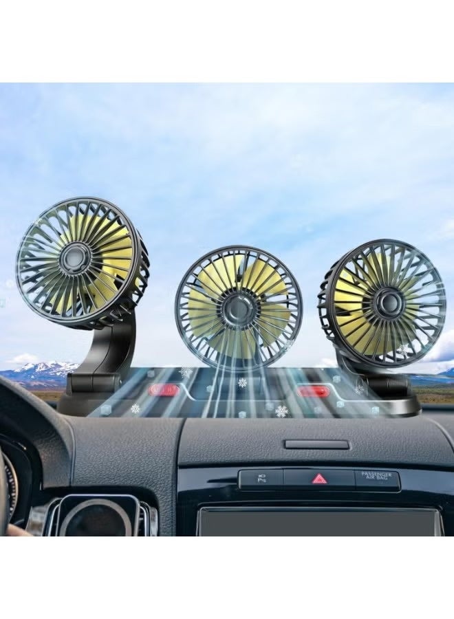 Car cooling fan with three heads, operates at 12 volts, can rotate 360 degrees, has two adjustable speeds, 51-inch cord, portable cooling fan for SUVs, RVs, cars, boats, and golf carts. - Image 2