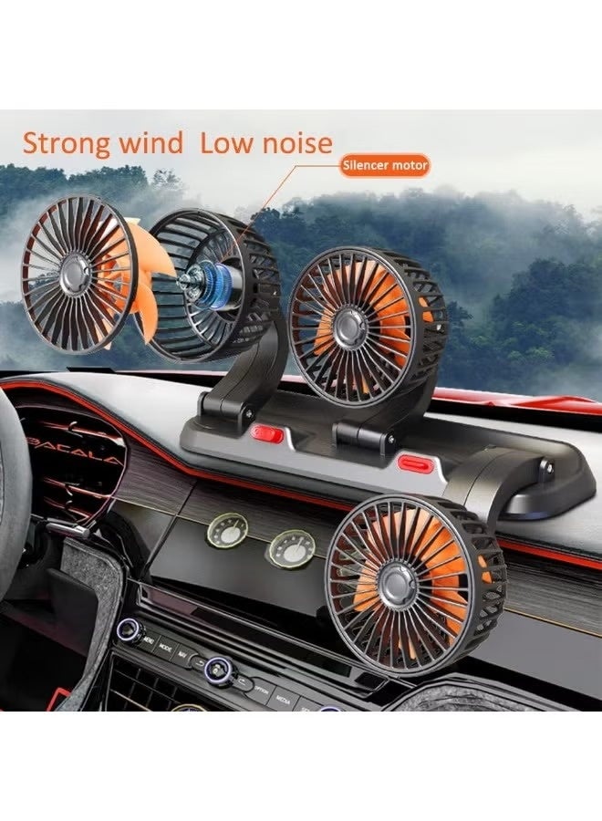 Car cooling fan with three heads, operates at 12 volts, can rotate 360 degrees, has two adjustable speeds, 51-inch cord, portable cooling fan for SUVs, RVs, cars, boats, and golf carts. - Image 5