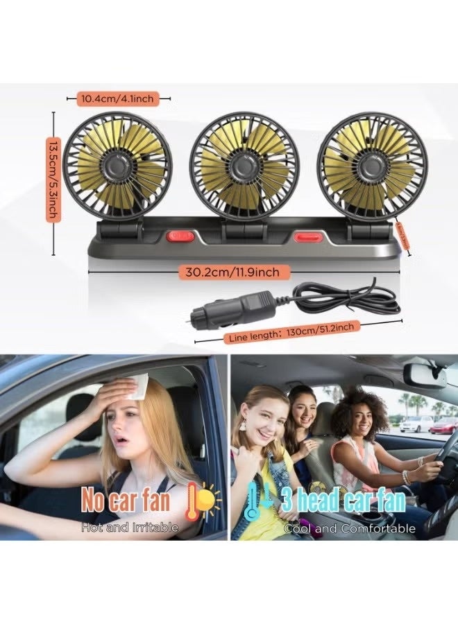Car cooling fan with three heads, operates at 12 volts, can rotate 360 degrees, has two adjustable speeds, 51-inch cord, portable cooling fan for SUVs, RVs, cars, boats, and golf carts. - Image 4