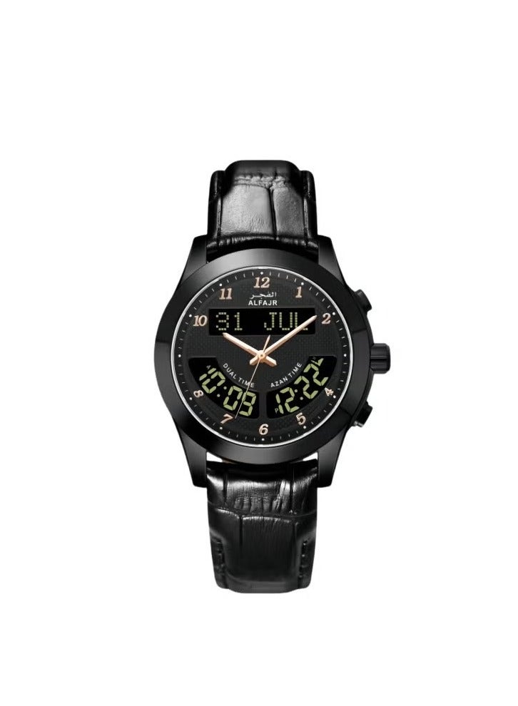 الفجر ساعة ديناميكية 360 أنالوج + رقمية بحزام جلدي - WA-12BBL