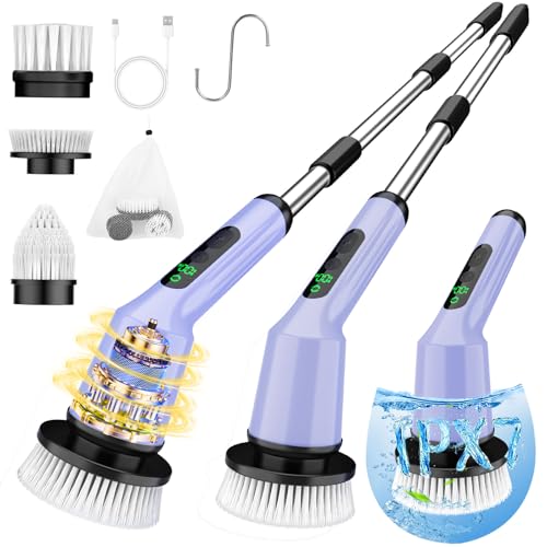 CTMAST Electric Spin Scrubber for Cleaning Bathroom, Shower Scrubber Rotary Floor Brushes with IPX7 Waterproof & 2 Speed, 3 Brush Heads, Bathroom Cleaning Supplies for Shower Tub Tile Toilet Purple - Image 1