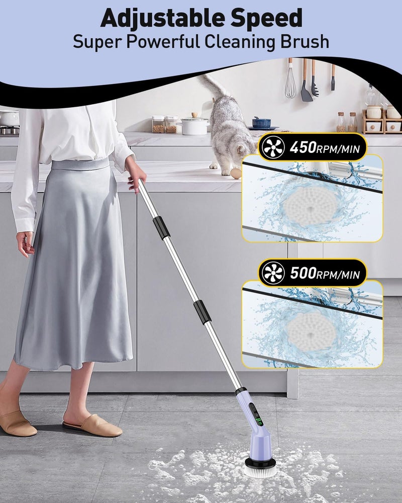 CTMAST Electric Spin Scrubber for Cleaning Bathroom, Shower Scrubber Rotary Floor Brushes with IPX7 Waterproof & 2 Speed, 3 Brush Heads, Bathroom Cleaning Supplies for Shower Tub Tile Toilet Purple - Image 3